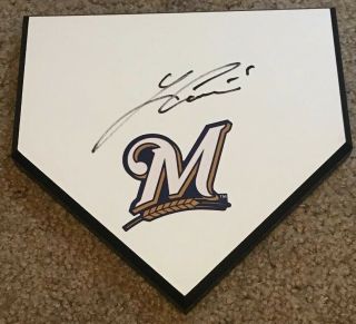 Lorenzo Cain Signed Wooden Home Plate Royals Milwaukee Brewers Authentic Auto