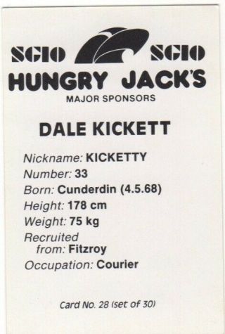 AFL West Coast Eagles Hungry Jacks 1991 Dale Kickett 28 2