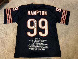 Dan Hampton Autographed Signed Blue Jersey 7 Embroidered Unique Chicago Bears