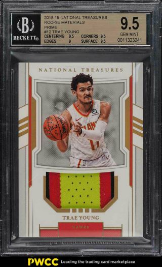 2018 National Treasures Prime Trae Young Rookie Rc Patch /25 Bgs 9.  5 Gem (pwcc)