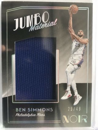 2018 - 19 Panini Noir Ben Simmons Jumbo Game - Worn Material Philly 76ers 29/49