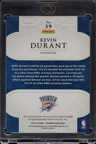 2015 Panini Crown Royale Silhouettes Kevin Durant AUTO PATCH /40 39 (PWCC) 2