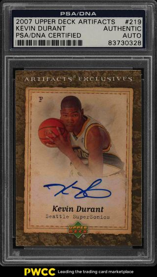 2007 Upper Deck Artifacts Kevin Durant Rookie Rc Auto 219 Psa/dna Auth (pwcc)