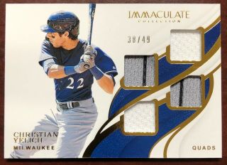 2019 Panini Immaculate Christian Yelich Quad Game Jersey 38/49