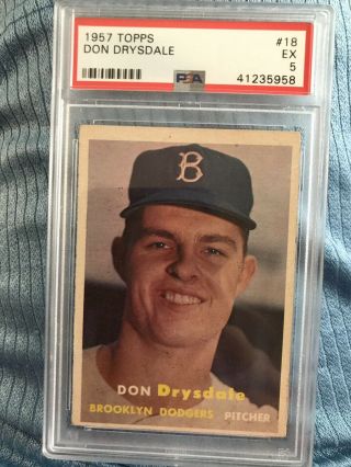 1957 Topps Don Drysdale Brooklyn Dodgers 18 Baseball Card Graded Psa 5