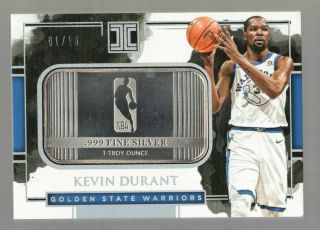2017/18 Panini Impeccable Kevin Durant Nba.  999 Fine Silver 1 Troy Quince 1/16