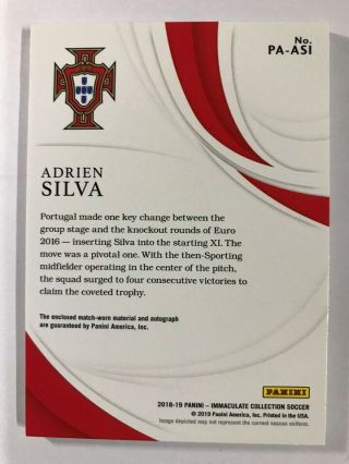 2018 - 19 Panini Immaculate Jersey Number Patch Autograph Auto Adrien Silva 21/23 2