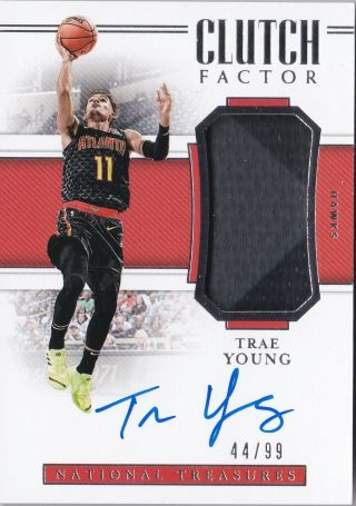 2018 - 19 Panini National Treasures Trae Young /99 Clutch Factor Patch Auto Rpa Rc