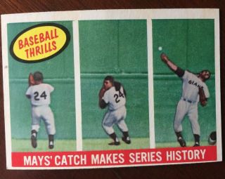 1959 Topps Willie Mays " Thrills " Baseball Card No Creases - Vintage