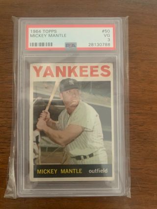 1964 Topps 50 Mickey Mantle Psa 3 Vg York Yankees Baseball Card