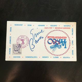 1980 Mlb All Star Game Postcard Ernie Banks Auto La Dodgers Hand Signed Oddball