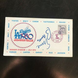 1980 MLB All Star Game Postcard Ernie Banks Auto LA Dodgers Hand Signed Oddball 2