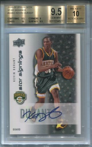 2008 - 09 Kevin Durant Upper Deck Auto Star Signings Seattle Sonics Bgs 9.  5/10 Gem