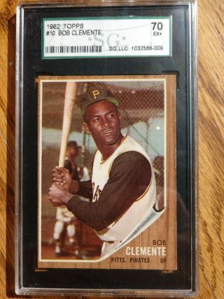 1962 Topps 10 Roberto Clemente Pittsburgh Pirates Sgc 70 Ex,  5.  5 Hof