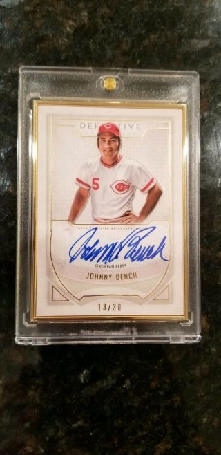 Johnny Bench 2019 Topps Definitive Gold Framed On Card Auto 13/30 Cincinnati Red