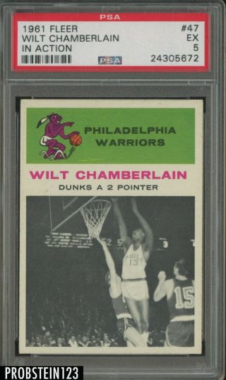 1961 Fleer Basketball 47 Wilt Chamberlain In Action Rc Rookie Hof Psa 5 Ex