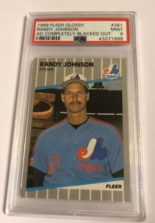 Randy Johnson 1989 Fleer Glossy 381 Rc Rookie Ad Blacked Out Psa 9