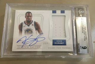 Kevin Durant 2017 National Treasures Clutch Factor Auto Jersey Card 19/49 Bgs 9