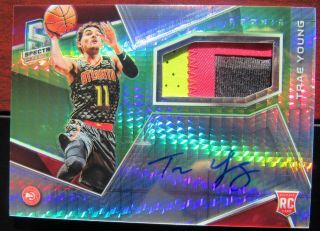 2018 Trae Young Auto/autograph Rpa Rc Rookie Card/49 Spectra Green Prizm 33/49