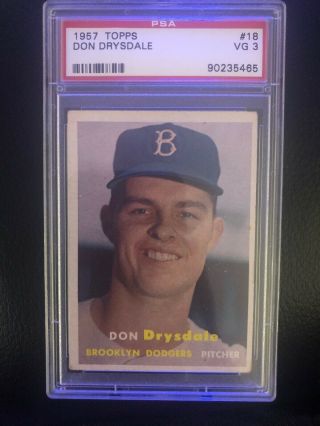 Psa Vg 3 1957 Topps Don Drysdale Brooklyn Dodgers 18 Baseball Card