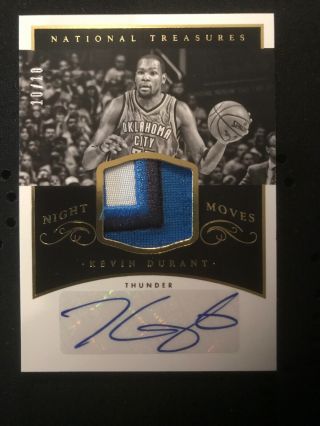 2014 - 15 National Treasures Kevin Durant Night Moves 3 Color Patch Auto 10/10 1/1