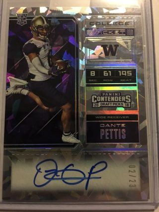 2018 Dante Pettis Contenders Draft Picks Cracked Ice Auto On Card 2/23 49ers 