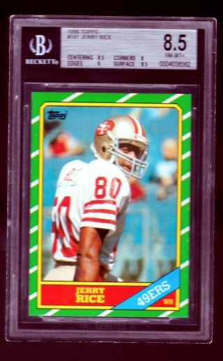 1986 Topps 161 Jerry Rice Rookie Rc Bgs 8.  5 Nm -,  Real