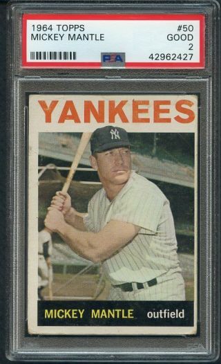 1964 Topps 50 Mickey Mantle Yankees Psa 2 Good 364670 (kycards)
