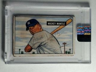 Autographed 1951 Bowman Mickey Mantle 253 Baseball Card