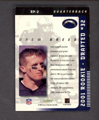 2001 Score Select Rookie Preview Drew Brees Chargers RC Rookie AUTO 2