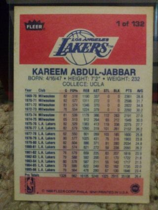 1986/87 Fleer Kareem Abdul Jabber 1 NM/MT SET BREAK 2