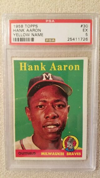 1958 Topps Hank Aaron Yellow Name Psa 5milwaukee Braves 30a