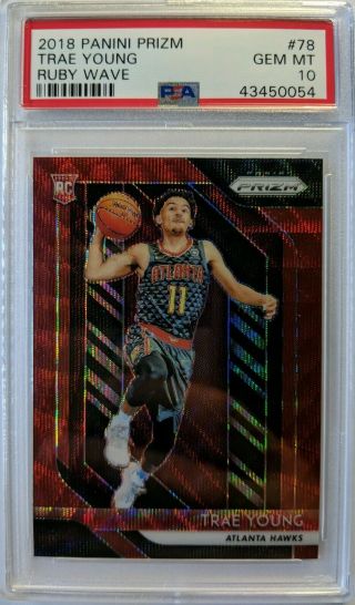 2018 - 19 Prizm Trae Young Ruby Wave Prizm Refractor Rookie Rc 78,  Graded Psa 10