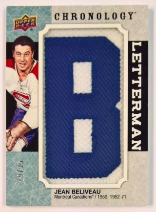 2018 - 19 Upper Deck Chronology Hockey Letterman Patch Card Jean Beliveau 19/35