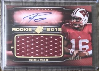 2012 Russell Wilson Upper Deck Spx Rookie Rc Patch Auto /399 Wisconsin Seahawks