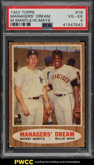 1962 Topps Mickey Mantle & Willie Mays Managers Dream 18 Psa 4 Vgex (pwcc)