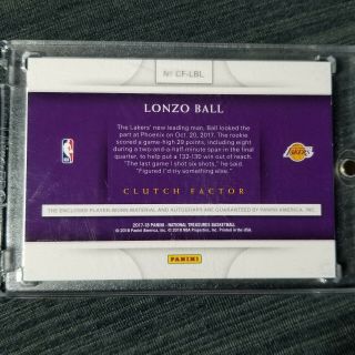 2017 - 18 National Treasures Clutch Factor Lonzo Ball RPA RC Patch AUTO 20/25 2