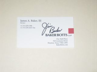 Secretary Of State James Baker Iii Signed Business Card Autograph