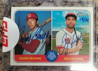 2018 Topps Heritage Real One Dual Autograph Johnny Bench & Joey Votto 