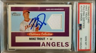 Gem 10 Angels Mike Trout Signed 2013 Topps Heritage Relic G/u Jersey Card