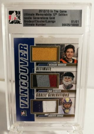 12/13 Itg Ultimate Luongo Brodeur Cloutier 1/1 Goalie Generations Gold Canucks