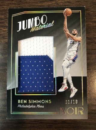 2018 - 19 Panini Noir Ben Simmons 1/10 Jumbo Game Worn Patch Card 76ers