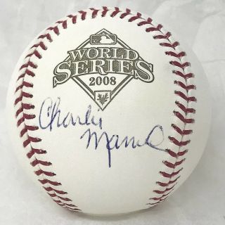 Charlie Manuel Phillies Autographed 2008 World Series Game Baseball Bas