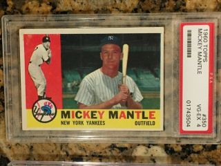 1960 Topps 350 Mickey Mantle Ny Yankee Great Value Psa 4 Vg - Ex