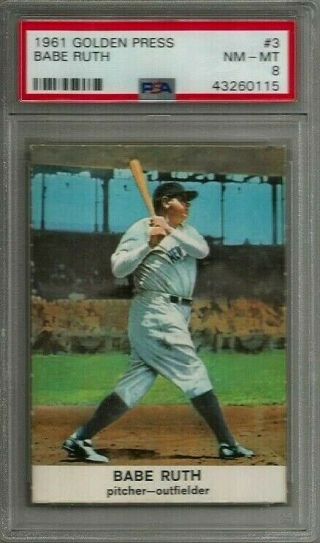 1961 Golden Press 3 Babe Ruth Psa 8 Nm - Mt York Yankees Baseball Card