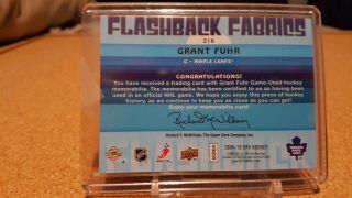 Grant Fuhr 2009 - 10 Upper Deck Spx Flashback Fabrics Jersey Maple Leafs 2