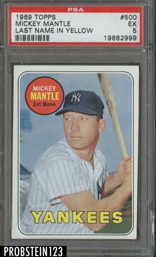 1969 Topps 500 Mickey Mantle York Yankees Hof Psa 5 Ex