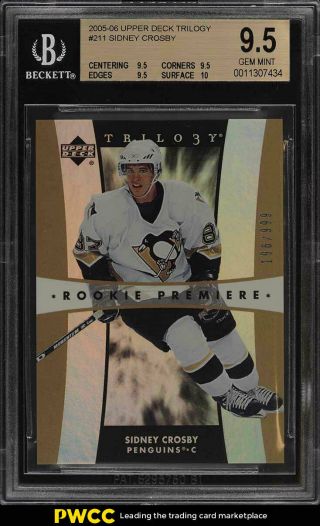 2005 Upper Deck Trilogy Sidney Crosby Rookie Rc /999 211 Bgs 9.  5 Gem Mt (pwcc)