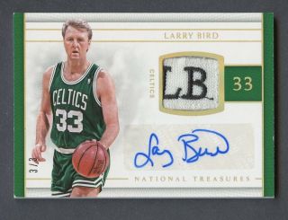 2016 - 17 National Treasures Larry Bird Hof Nameplate Patch Auto 3/3 Celtics