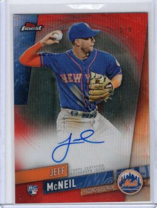 Jeff Mcneil 2019 Topps Finest Red Wave Refractor Autograph Rc 5/5 Ny - Ro